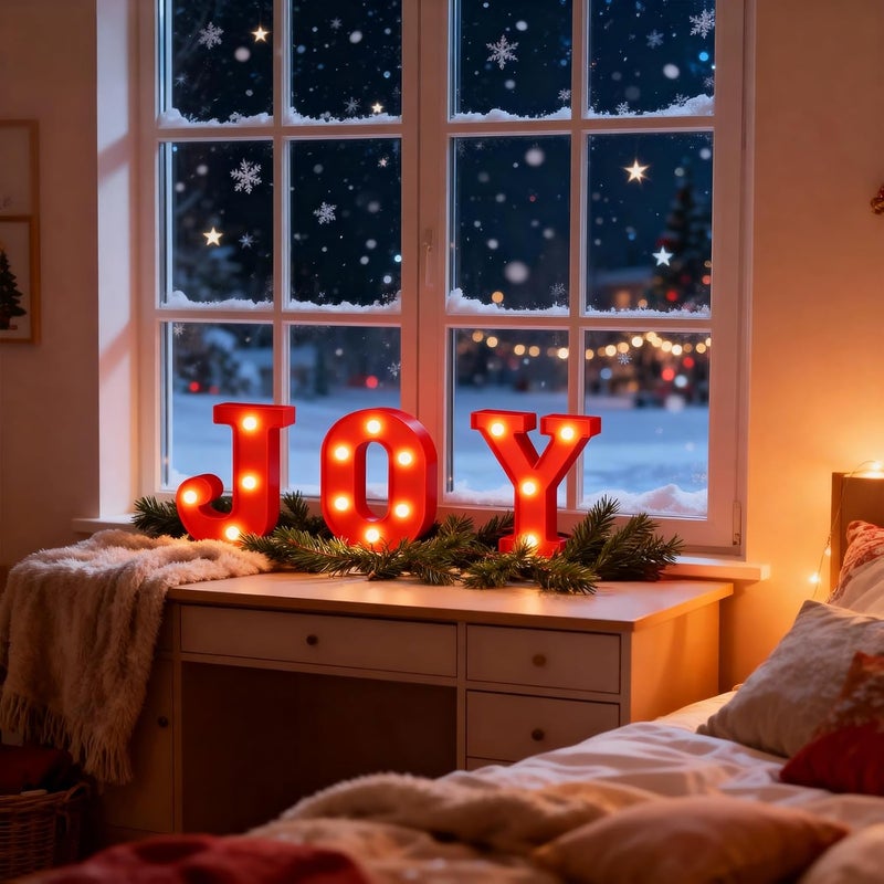 gobutend JOY Christmas Light Up Letter Table Decorations, LED Marquee Lights Sign for Indoor Outdoor Home Bedroom Fireplace Bar Xmas Party Decor - Image 4
